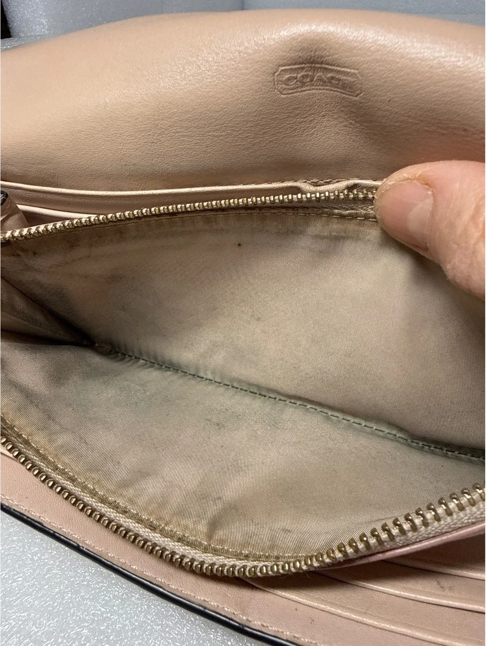 Coach Snakeskin Print Leather Flap Wallet Nude Beige Long Continental Wallet